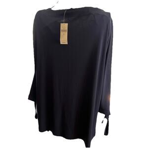 NWT Banana Republic Womens Slit Tie Sleeve Round Neck Navy Top Size Small